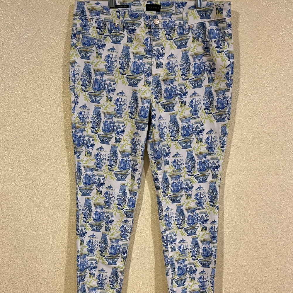 Talbots Pottery Print Slim Ankle Jeans Women's Sz 14 autumn floral